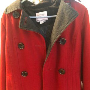 Nautica Winter Red Lined Peacoat w/Detachable Hood